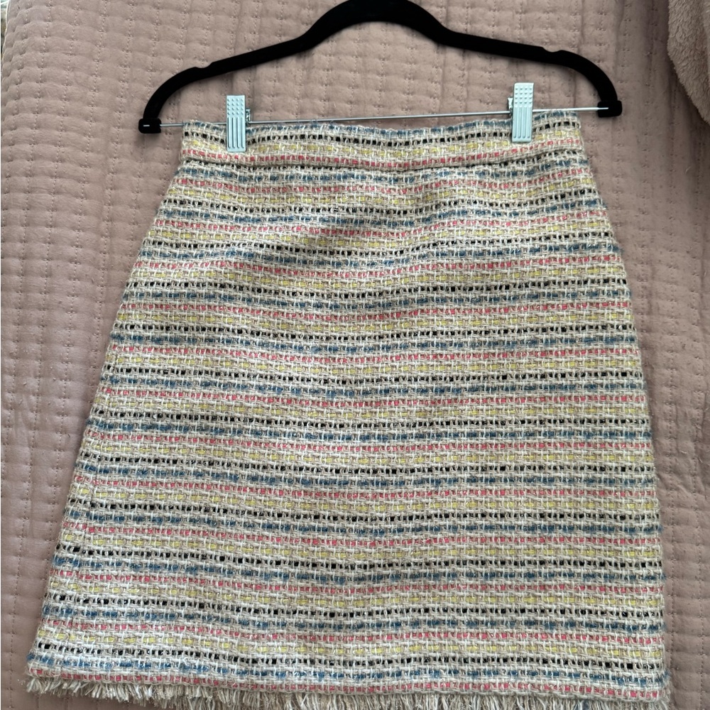 Ann Taylor Cream and Pink Tweed A-Line Skirt